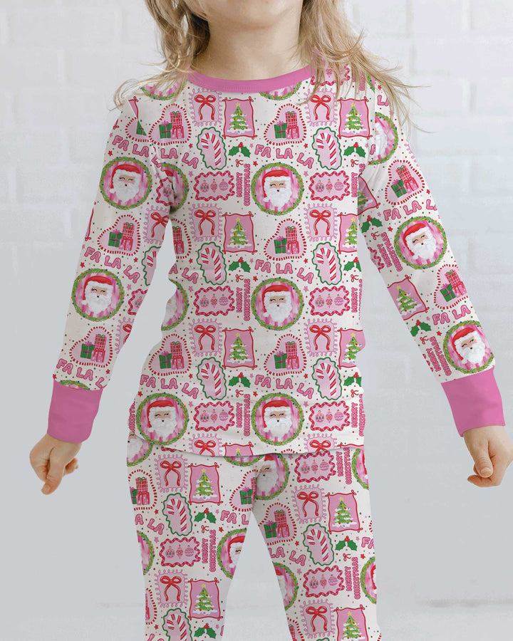 Fa La La Pink Christmas Bamboo Two Piece Long Sleeve Pajama Set