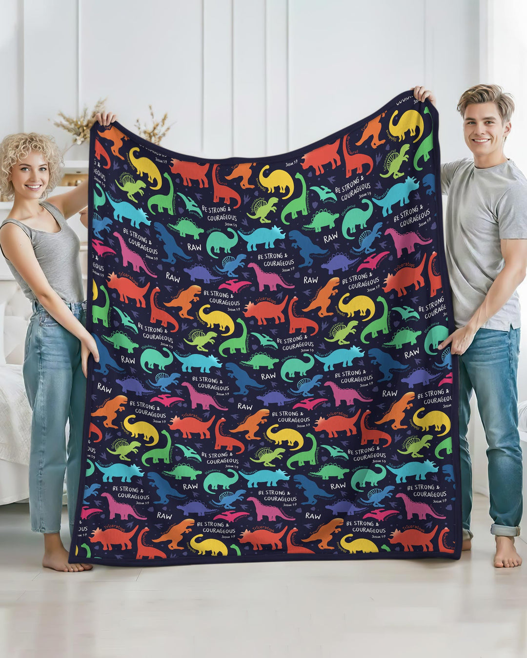 Be Strong and Courageous Dinosaur Christian Bamboo Blanket