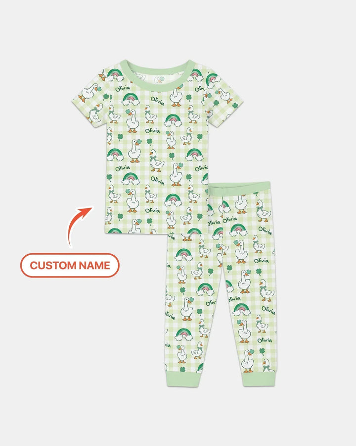 Custom Name Lucky Ducks Bamboo Two Piece Short Sleeve Pajama Set