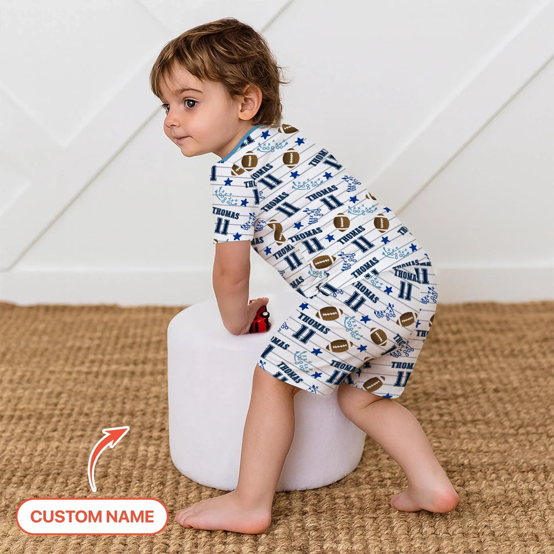 Custom Name Football Time Bamboo Two Piece Short Sleeve Shorts Pajama Set