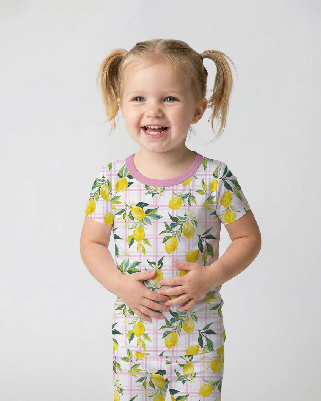 Mediterranean Lemons Family Matching Bamboo Two Piece Short Sleeve Pajama Set