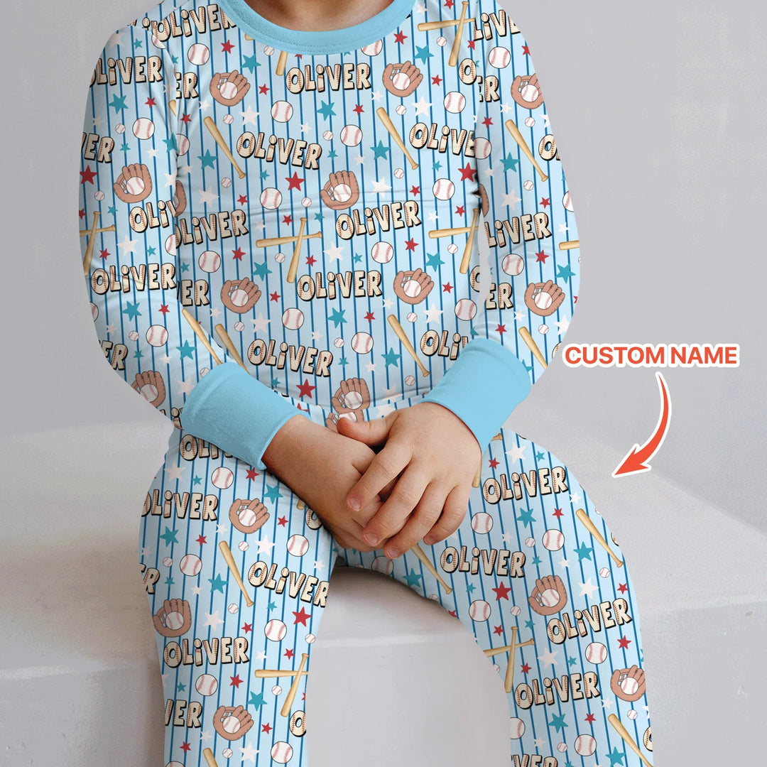 Custom name Little Baller Bamboo Two Piece Long Sleeve Pajama Set