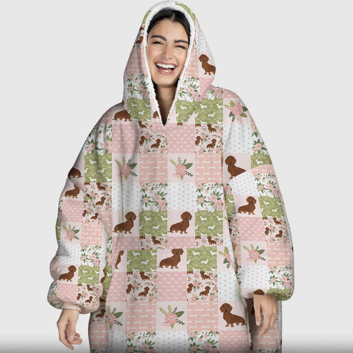 Floral Dachshund Grace Bamboo Blanket Hoodie