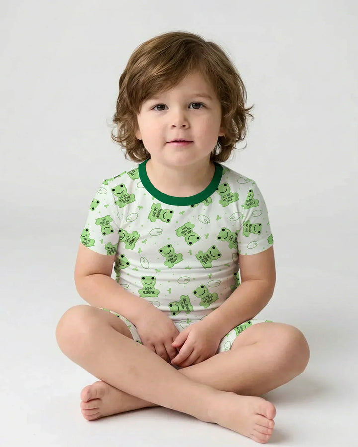 Marzipan Passover Conversation Frogs Bamboo Two Piece Short Sleeve Shorts Pajama Set
