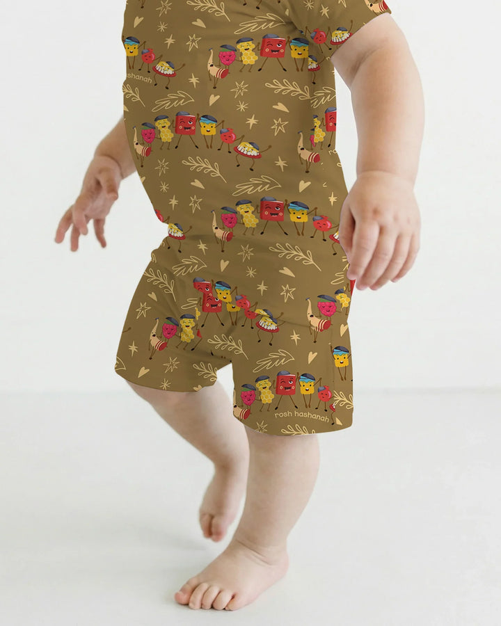 Let's Celebrate Rosh Hashanah Bamboo Two Piece Short Sleeve Shorts Pajama Set