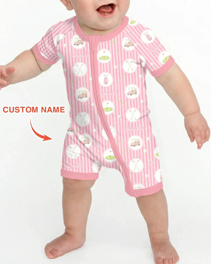Custom Name Pink Golf Girl Bamboo Shorty Zippy