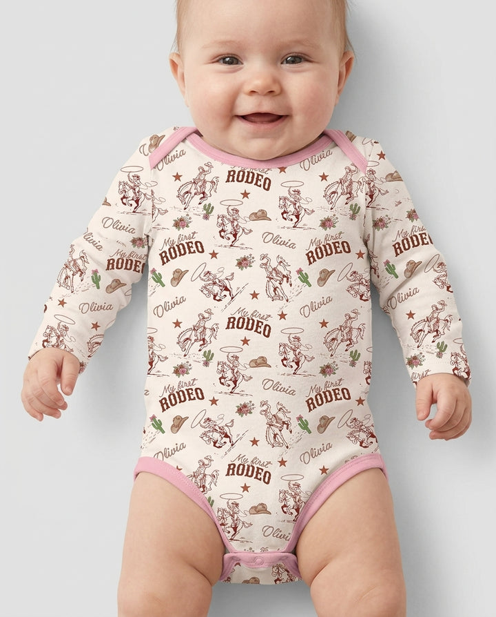 Custom Name First Rodeo Family Matching Bamboo Bodysuit