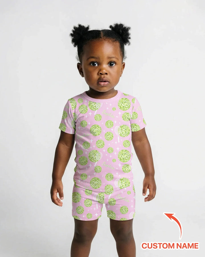 Tennis Disco Girl Party Matching Bamboo Two Piece Short Sleeve Shorts Pajama Set