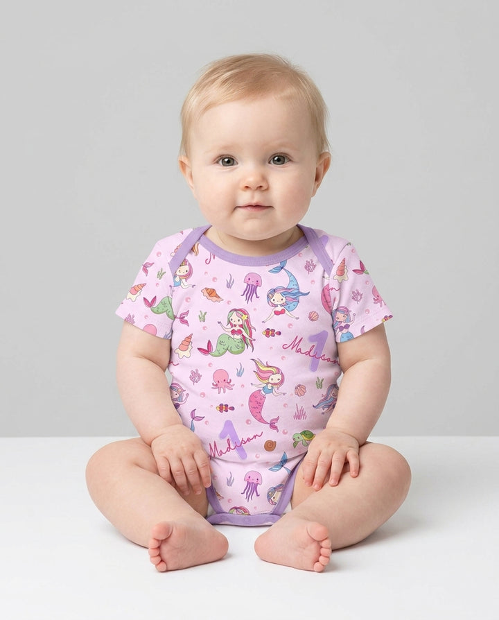 Custom Name Birthday Mermaid Wild One Bamboo Bodysuit