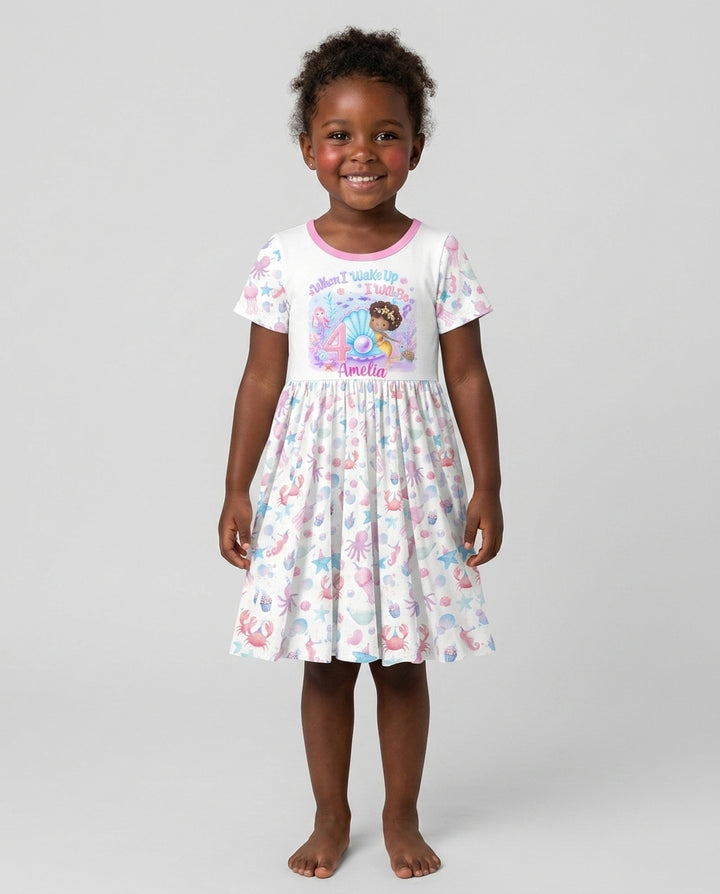 Personalized When I Wake Up I Will Be Mermaid Birthday Bamboo Twirl Dress