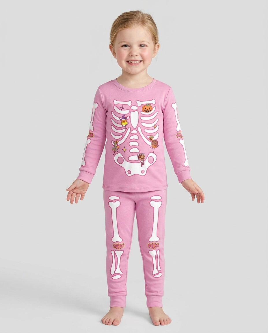 Halloween Skeleton Candy Bamboo Two Piece Long Sleeve Pajama Set
