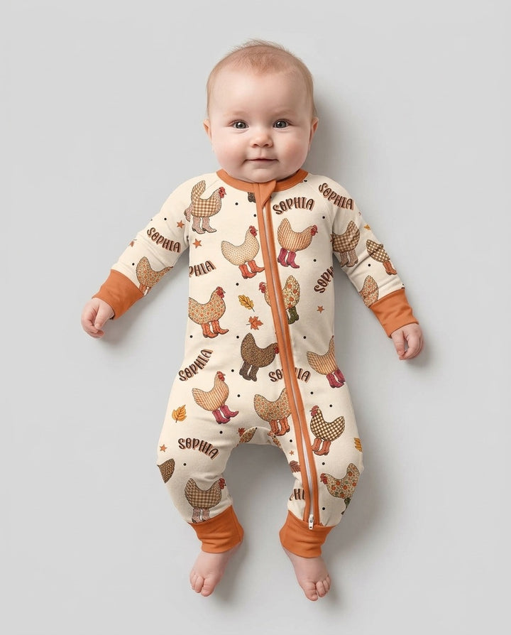 Custom Name Preppy Fall Chicken Bamboo Convertible Zippy