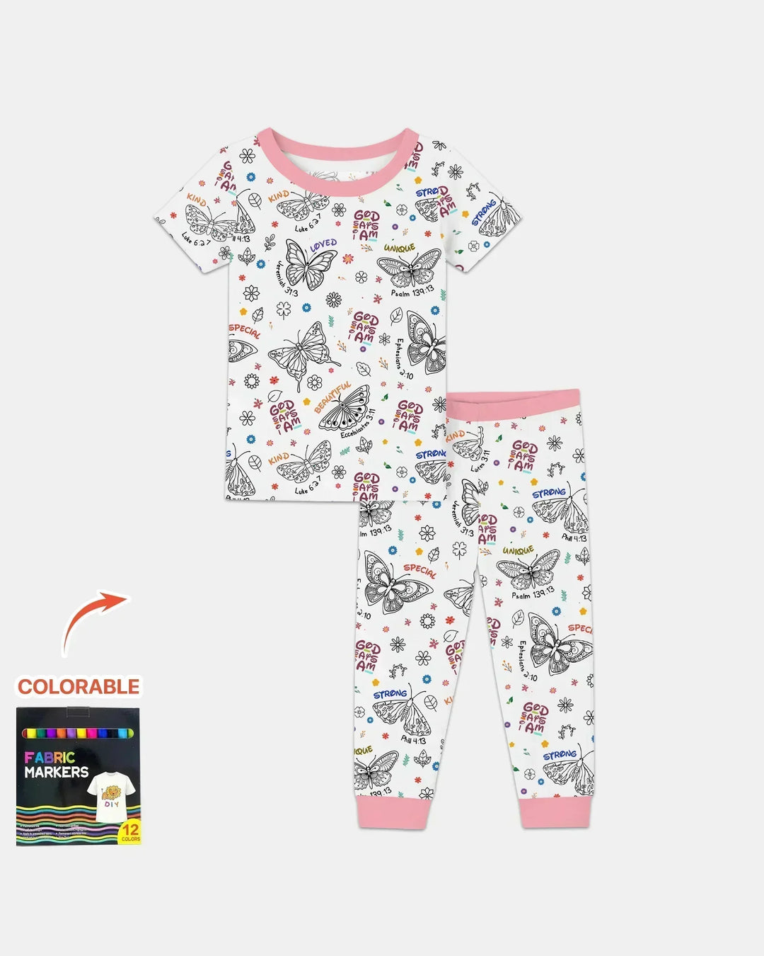 Colorable God Says I Am Butterfly Bamboo Two Piece Short Sleeve Pajama Set