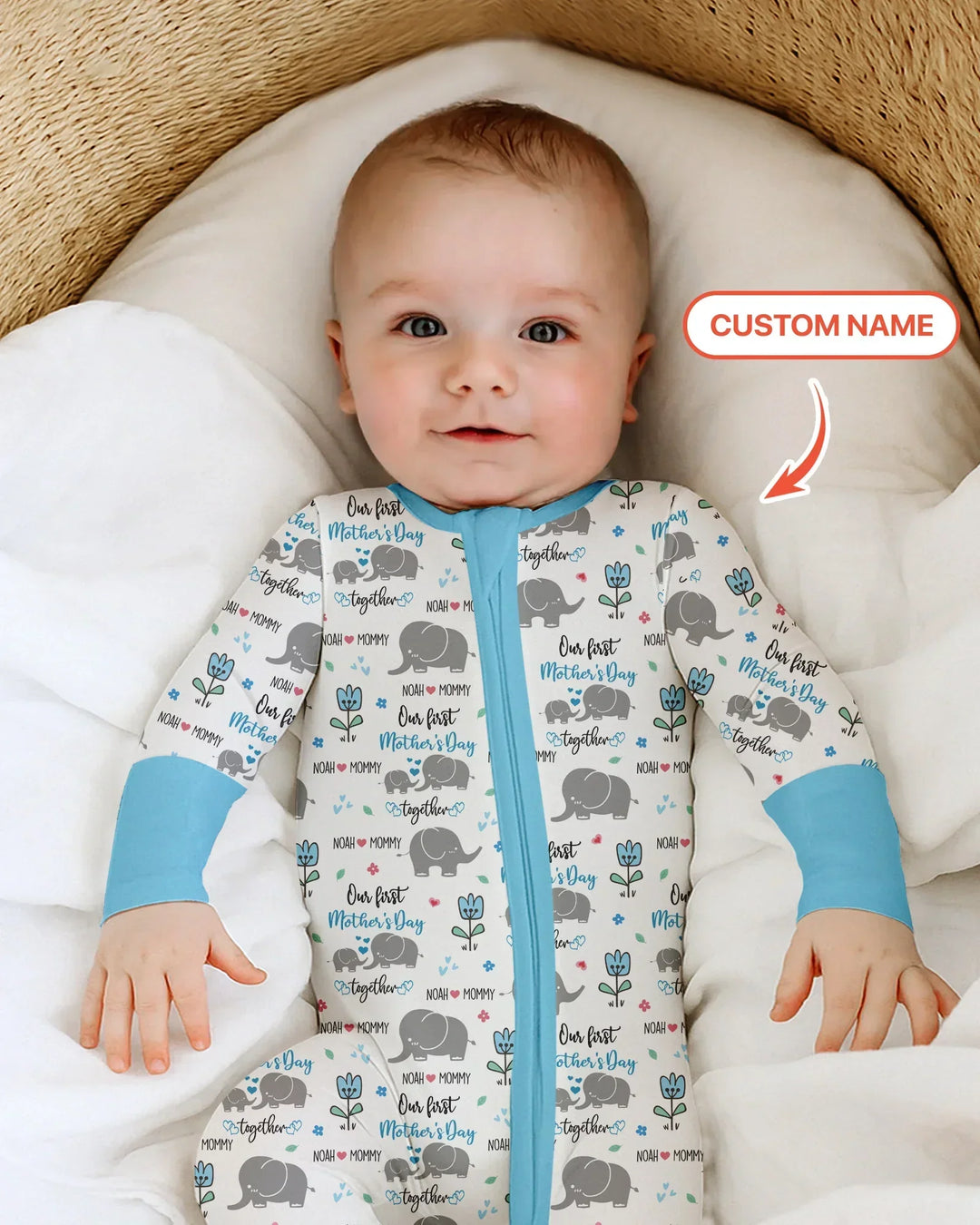 Custom Name Elephant Our First Mother's Day Bamboo Convertible Zippy
