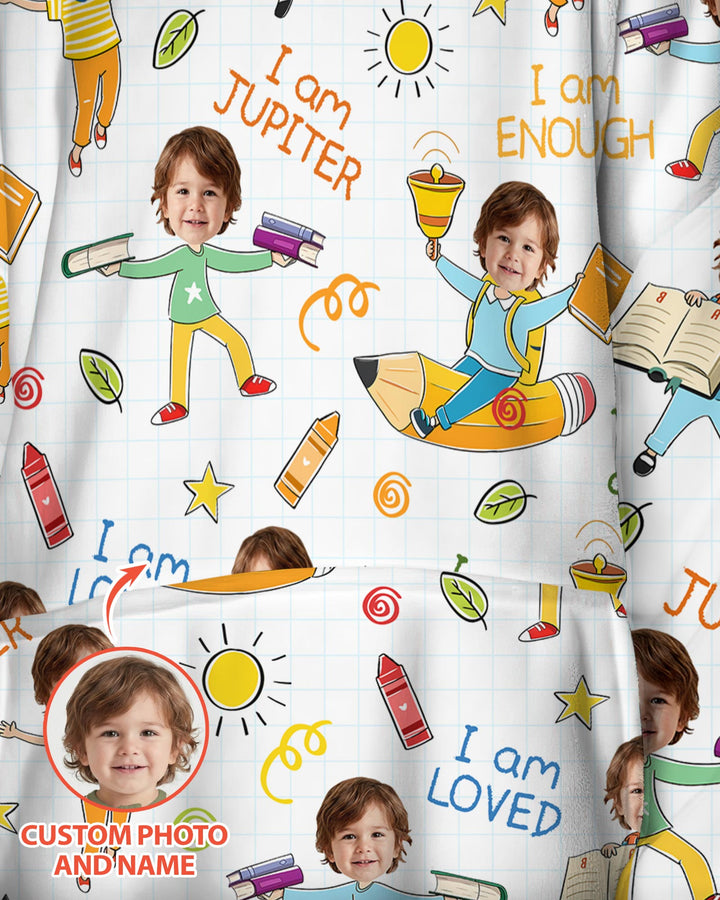Custom Photo Kid Affirmations I Am Kind Bamboo Blanket Hoodie