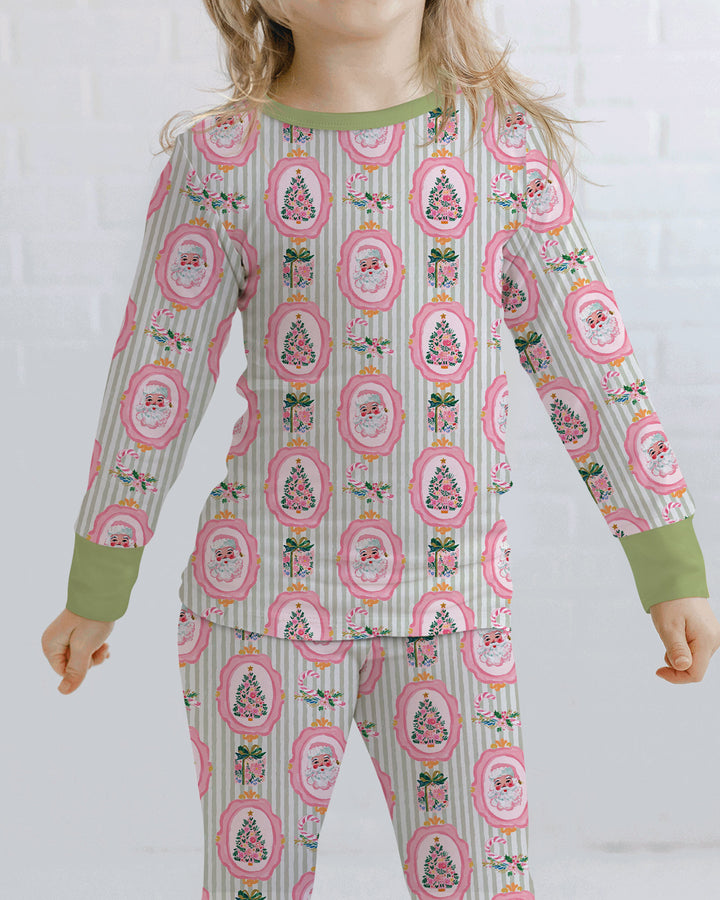 Pink Vintage Christmas Bamboo Two Piece Long Sleeve Pajama Set