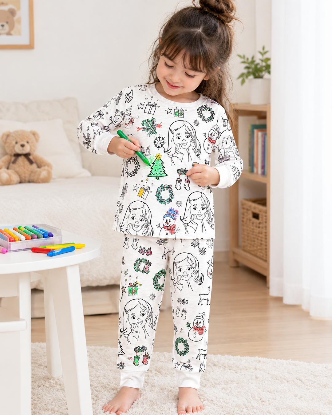 Christmas custom photo Colorable Bamboo Two Piece Pyjamas Set