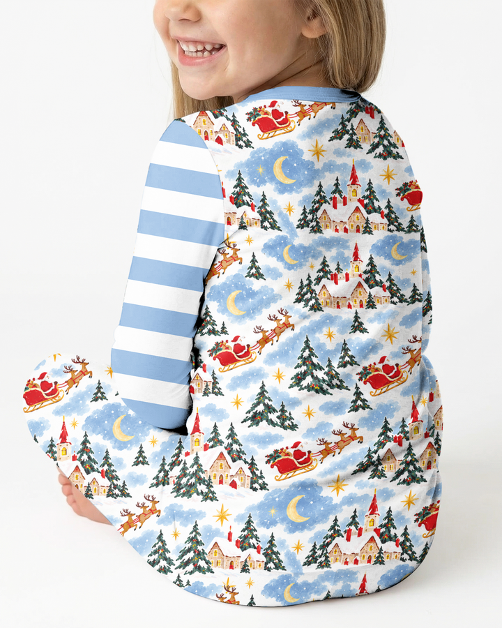 Whimsical Santa's Winter Village Bamboo Two Piece Long Sleeve Pajama Set