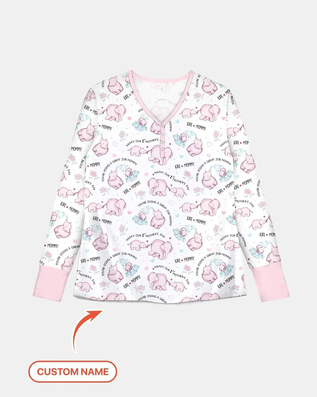 Custom Name Mother & Baby Elephant Bamboo Women Pajama Set