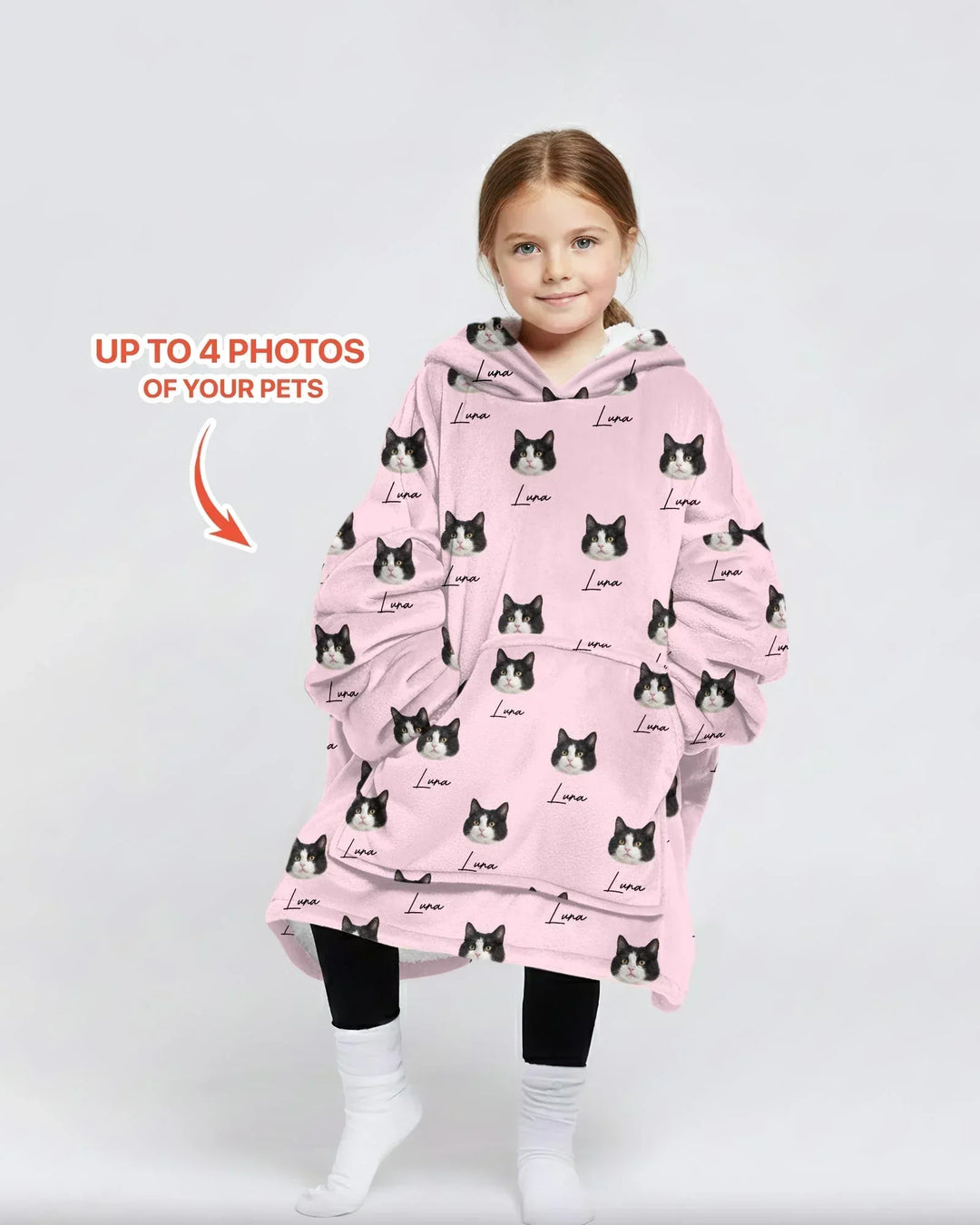 Custom Name and Pet Photos Bamboo Blanket Hoodie