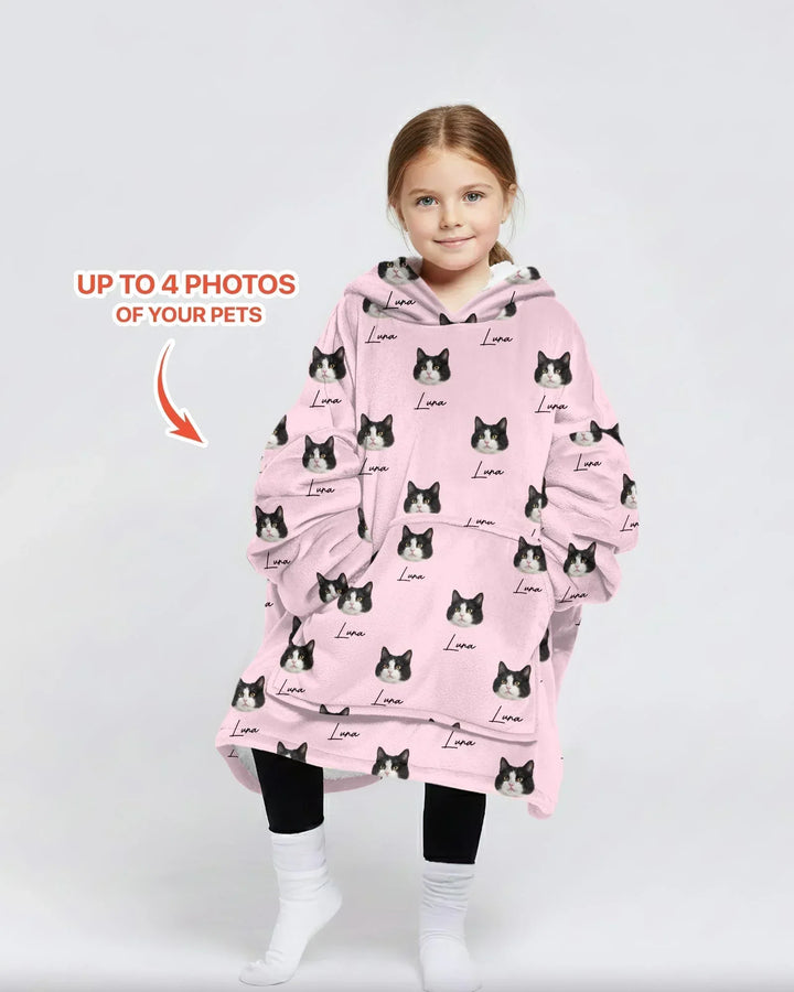 Custom Name and Pet Photos Bamboo Blanket Hoodie