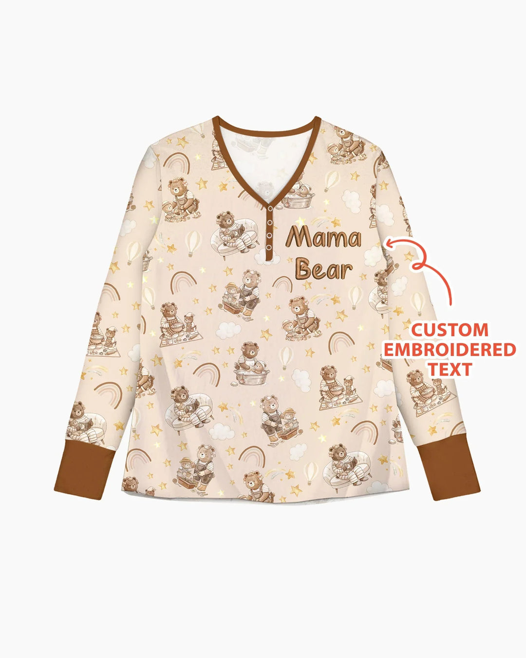 Embroidered Mama Bear and Baby Bear Bamboo Women Pajama Set