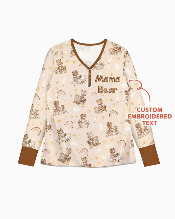 Embroidered Mama Bear and Baby Bear Bamboo Women Pajama Set