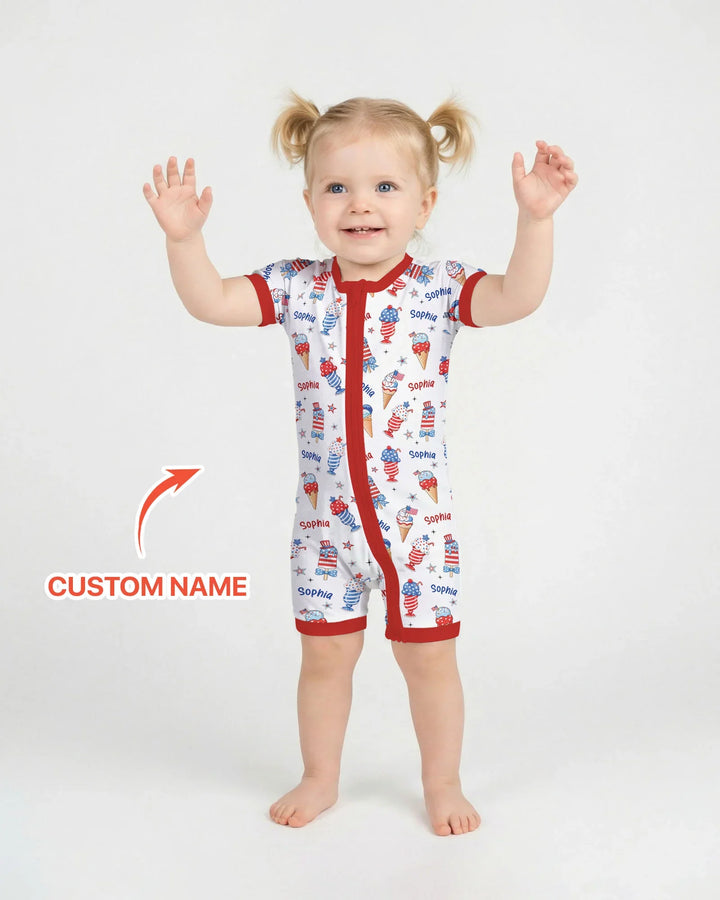 Custom Name Red, White & Ice Cream Bamboo Shorty Zippy