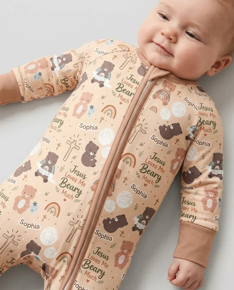 Custom Name Jesus Loves Me Beary Much Bamboo Convertible Zippy