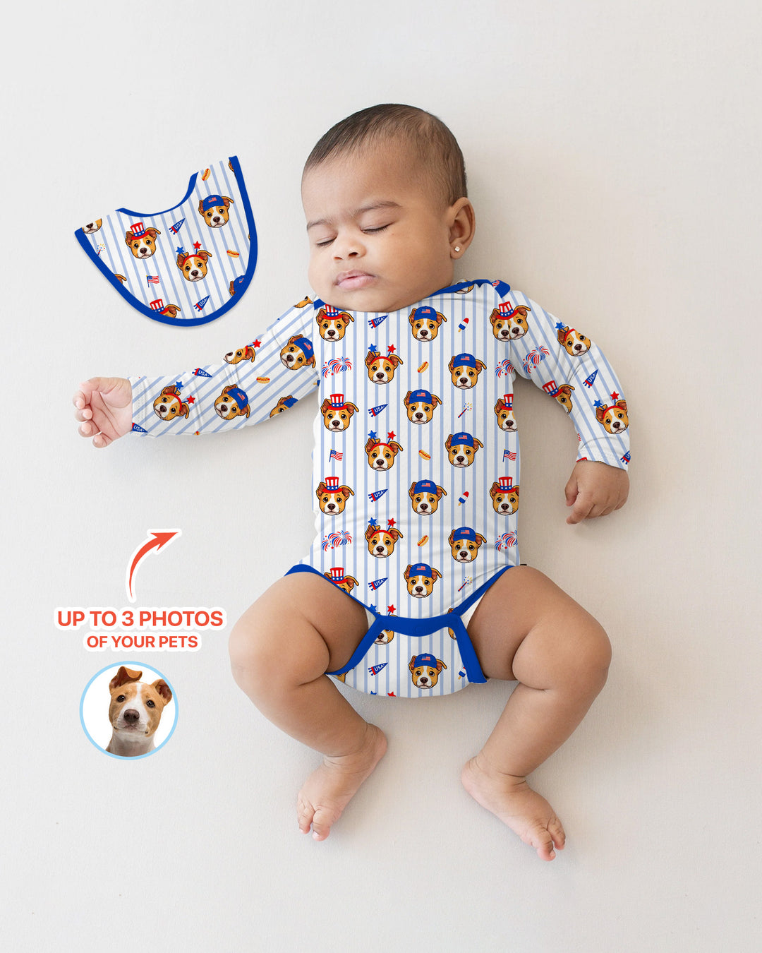 Custom Pet Image 4th of July Family Matching Bamboo Bodysuit