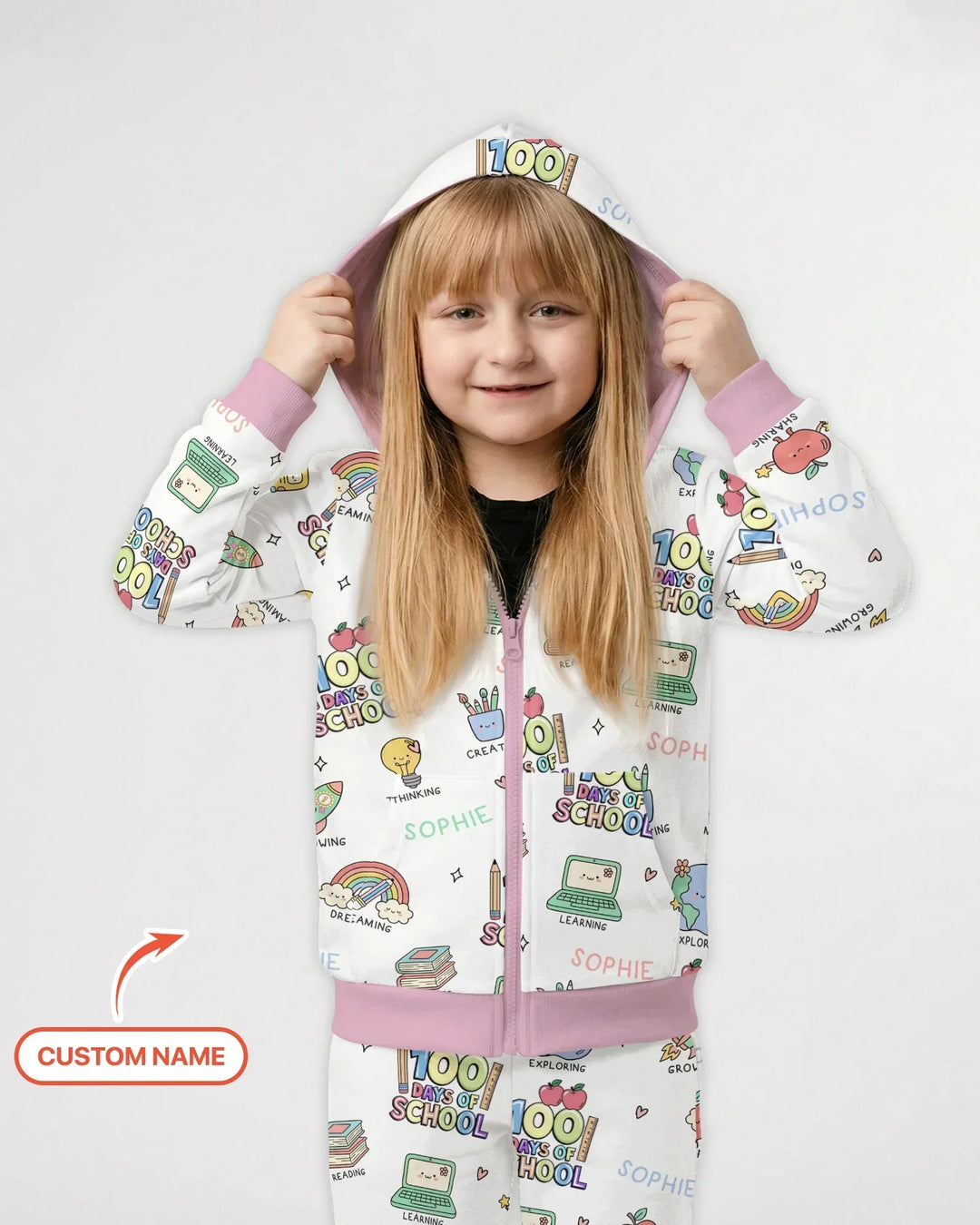 Custom Name Celebration Hundred Days Bamboo Zip Hoodie