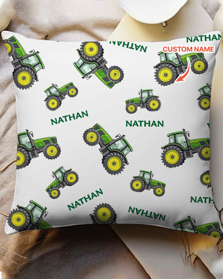 Custom Name Green Tractors Matching Daddy & Me Bamboo Pillow Case