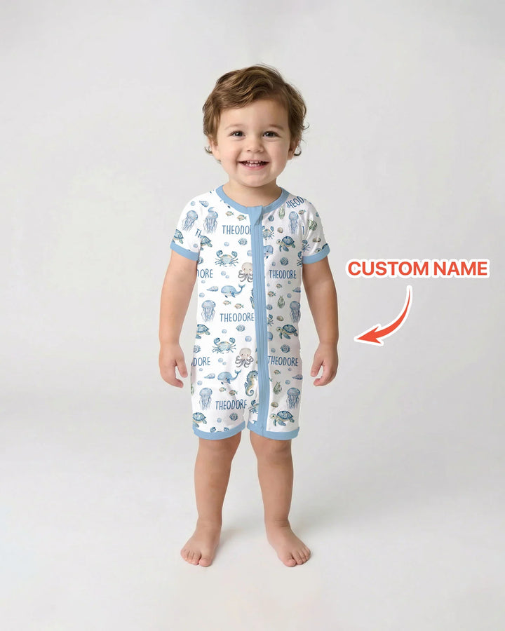 Custom Name Ocean Friends  Bamboo Shorty Zippy