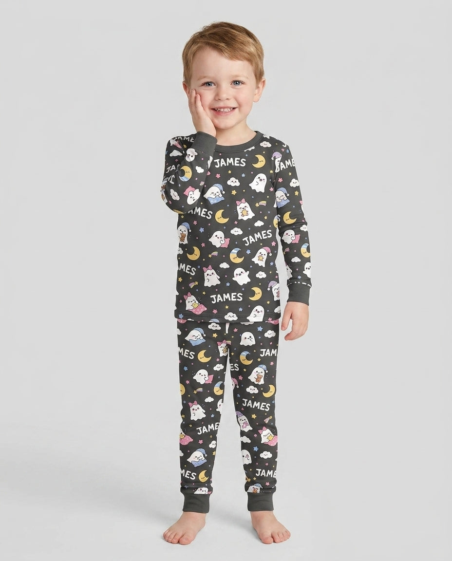 Sweet Dreams Cute Ghost Custom Name Bamboo Two Piece Long Sleeve Pajama Set
