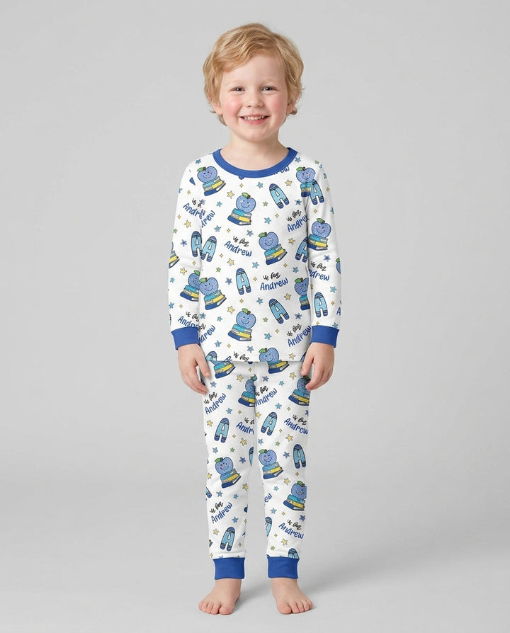 Custom Name Crayon Alphabet Bamboo Two Piece Long Sleeve Pajama Set