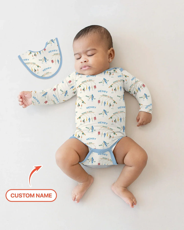 Hooked On Jesus Fishing Matching Bamboo Bodysuit