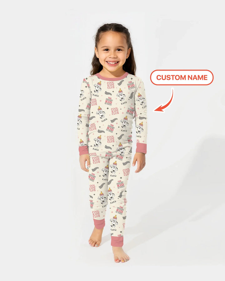 Custom Name Cool Club Daddy & Me Matching Bamboo Two Piece Long Sleeve Pajama Set