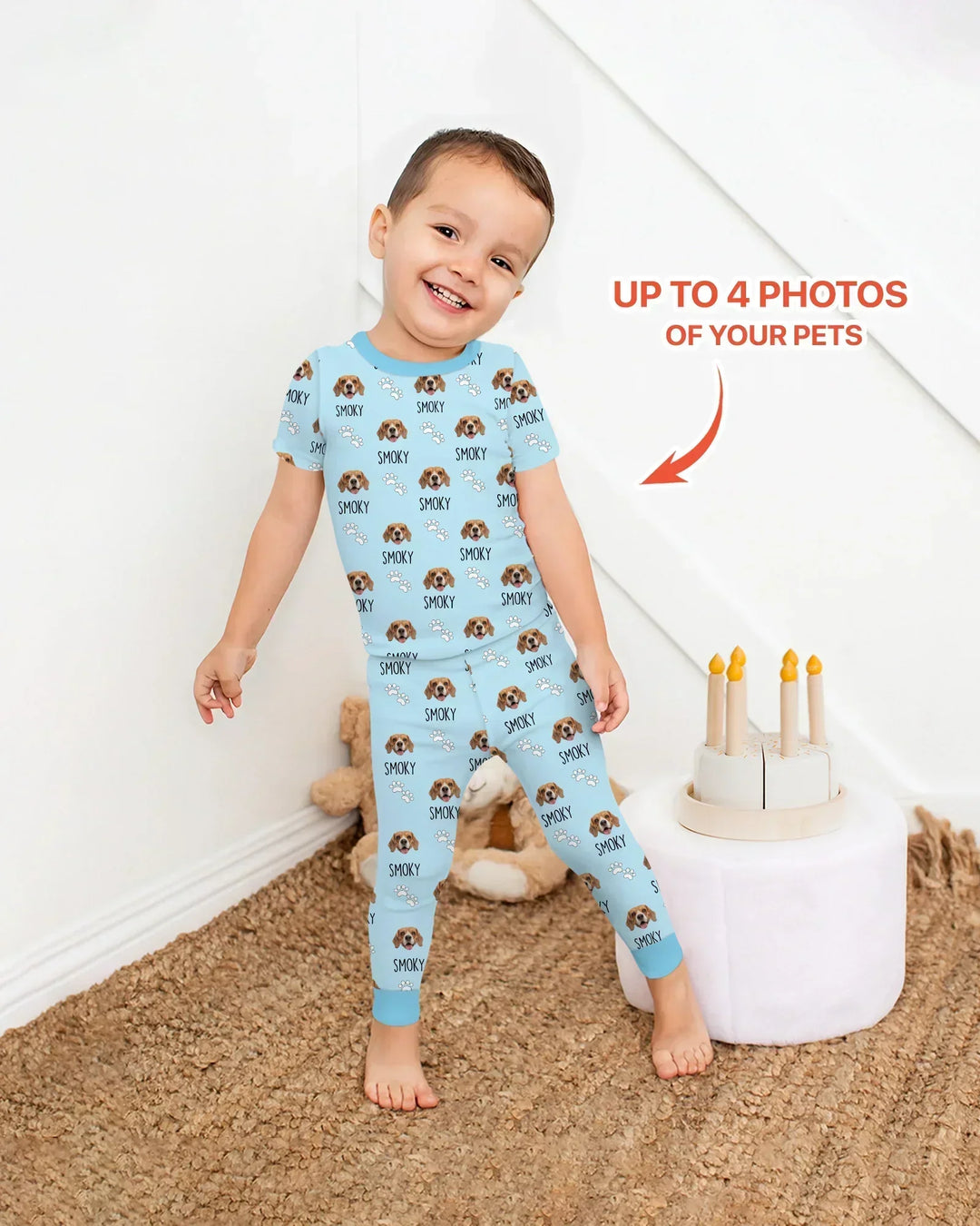 Custom Name and Pet Photos Bamboo Two Piece Short Sleeve Pajama Set