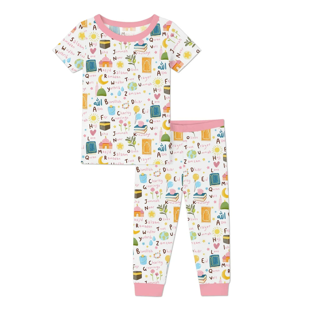 Islamic Alphabet Bamboo Two Piece Short Sleeve Pajama Set