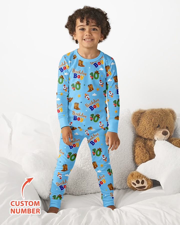 Custom Birthday Western Boy Bamboo Two Piece Long Sleeve Pajama Set