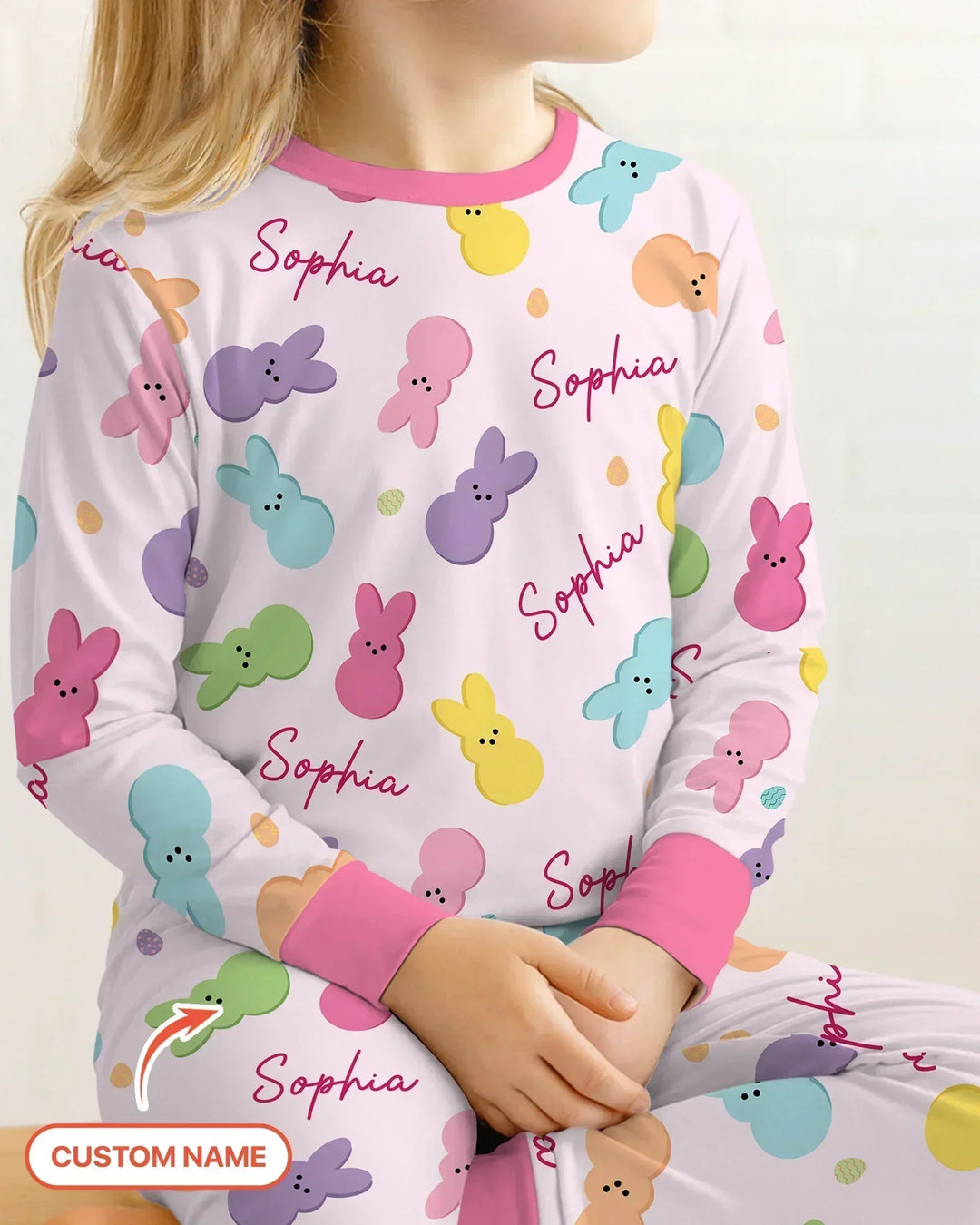 Personalized Easter Bunnies Family Matching Bamboo Two Piece Long Sleeve Pajama Set