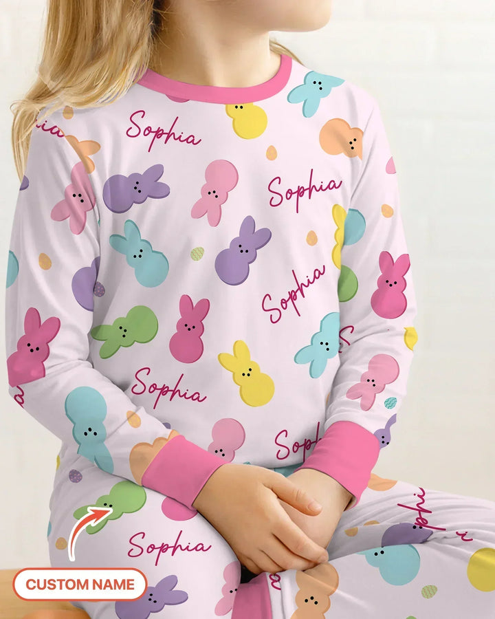 Personalized Easter Bunnies Family Matching Bamboo Two Piece Long Sleeve Pajama Set