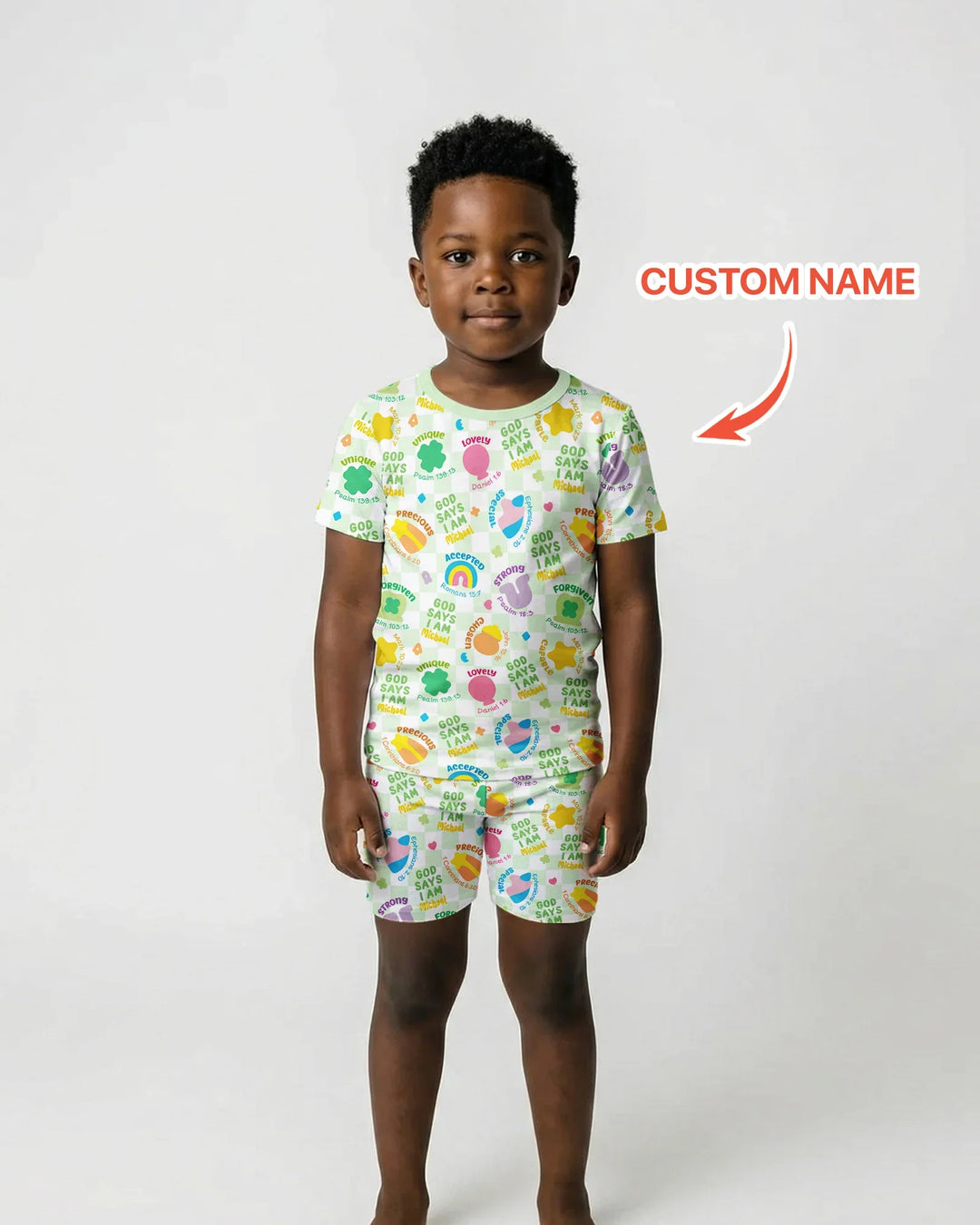 God Says I Am St. Patrick’s Day Custom Name Family Matching Bamboo Two Piece Short Sleeve Shorts Pajama Set