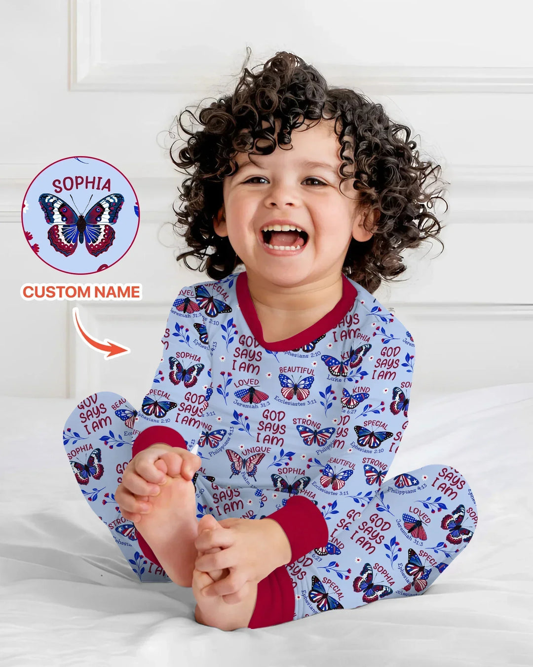 God Says I Am - Liberty Wings Custom Name Bamboo Two Piece Long Sleeve Pajama Set