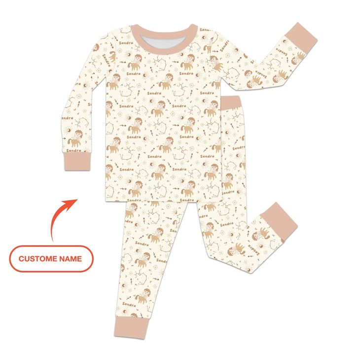 Bohemian Baby Zodiac Signs Custom Name Bamboo Two Piece Long Sleeve Pajama Set