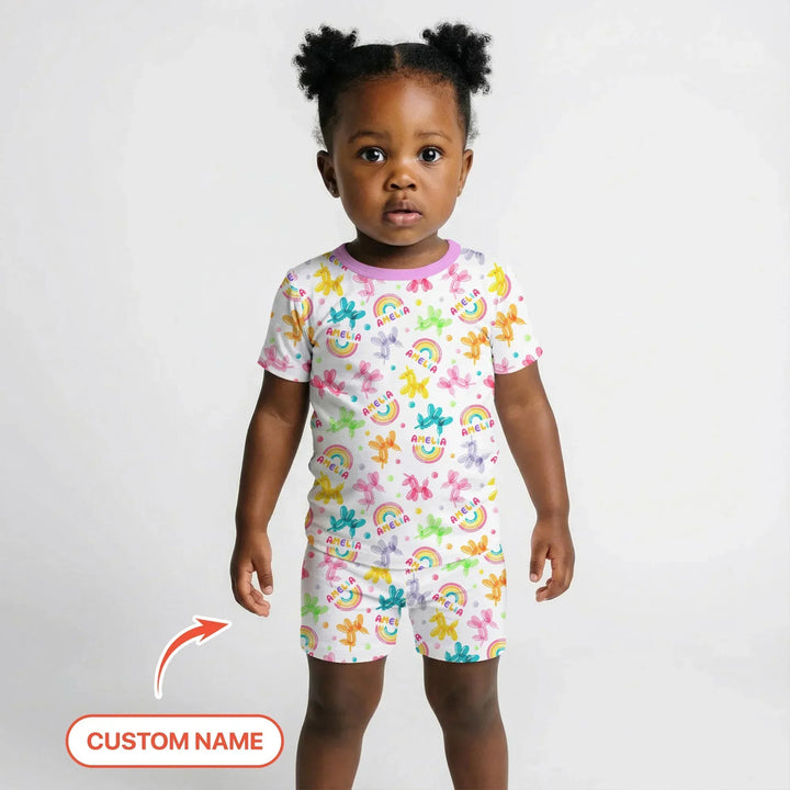 Sweet Balloon Dreams Custom Name Bamboo Two Piece Short Sleeve Shorts Pajama Set