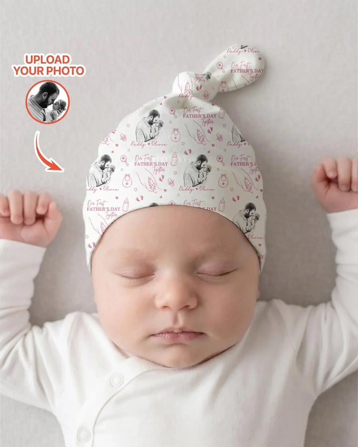 Custom Photo Our First Father's Day Together Bamboo Knotted Hat