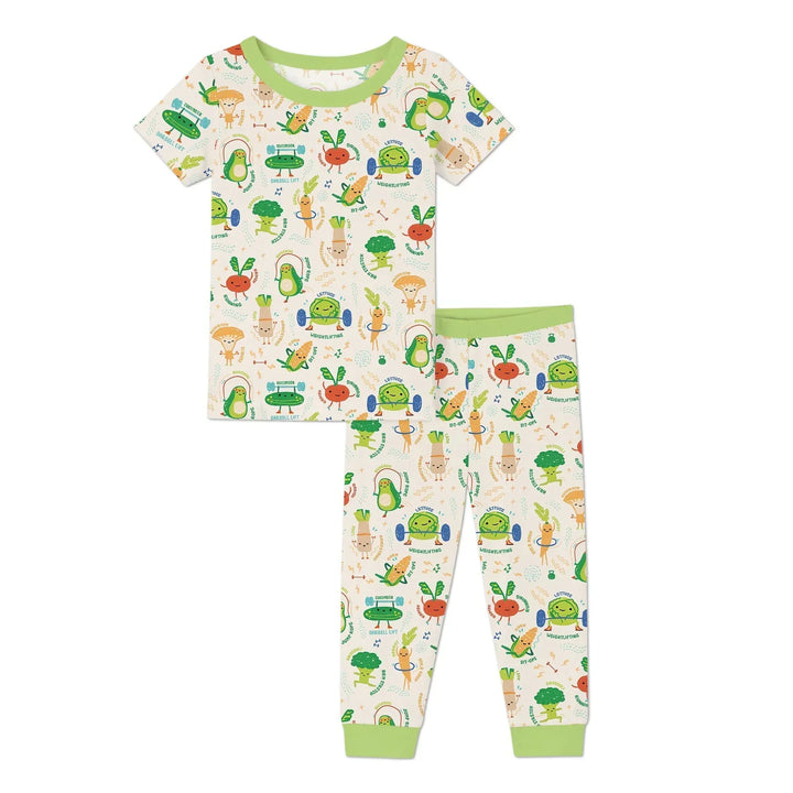 Exercise Veggie Bamboo Two Piece Short Sleeve Pajama Set