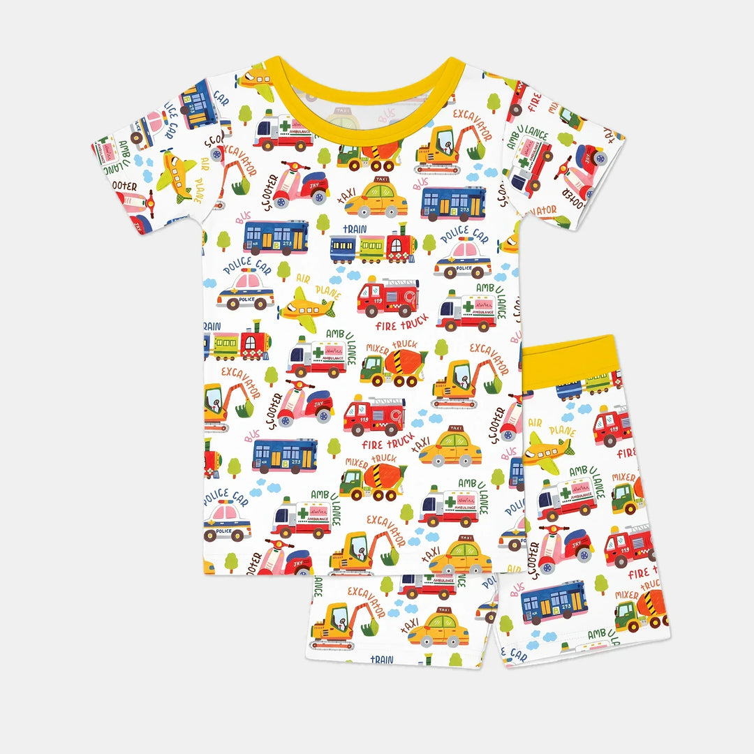 Beep Beep Adventure Bamboo Two Piece Short Sleeve Shorts Pajama Set