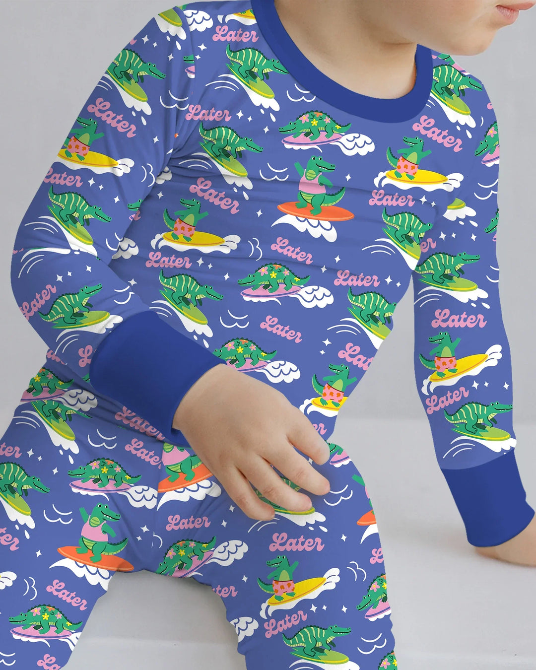 Embroidered Summer Alligator Bamboo Two Piece Long Sleeve Pajama Set